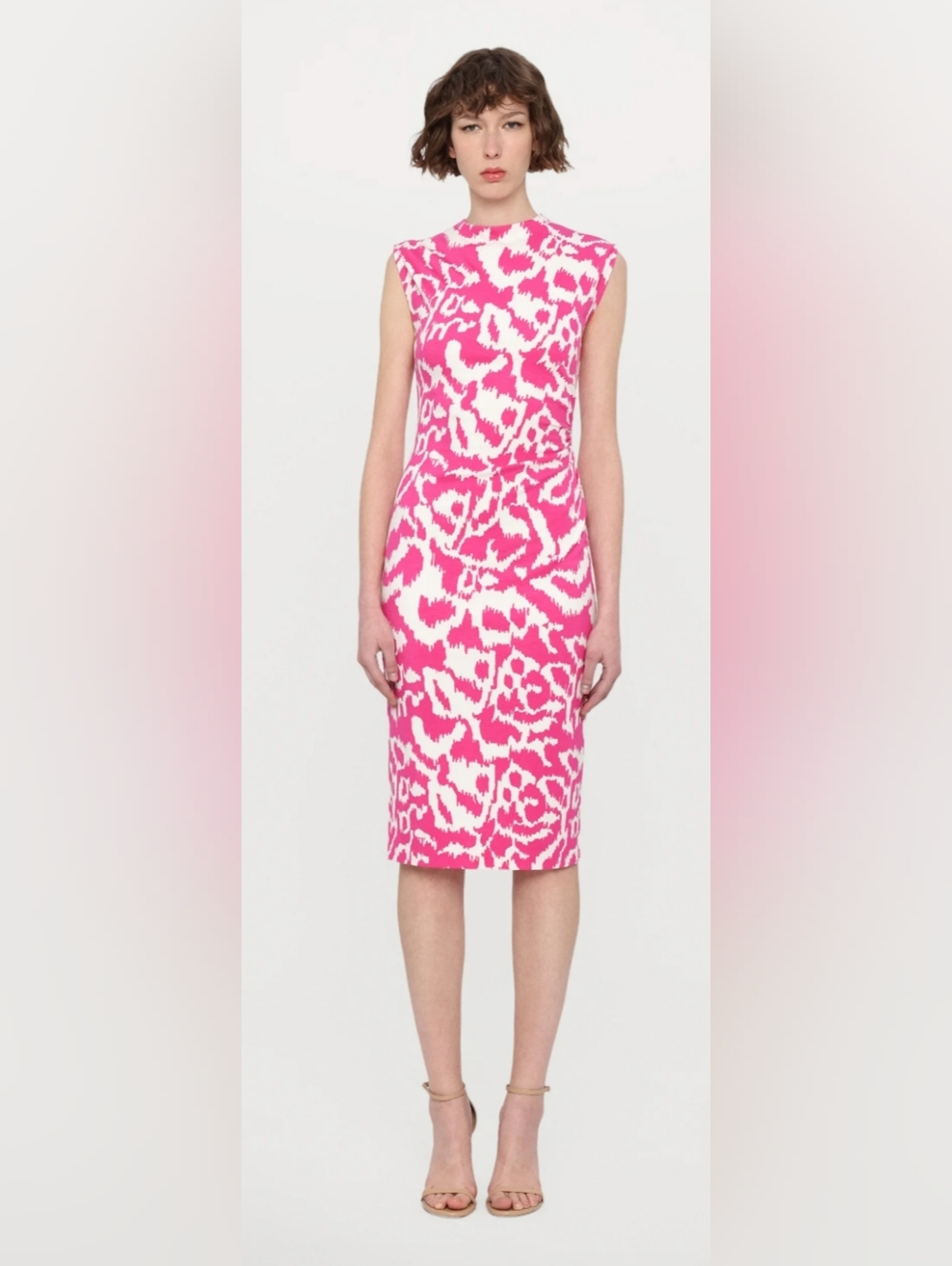 Diane Von Furstenberg Pink and White Printed Sheath Dress